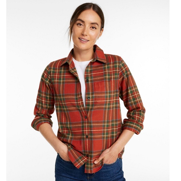 L.L. Bean Tops - L.L.Bean LL Bean Long Sleeve Button Down Red Plaid Cotton Shirt Flannel Top S